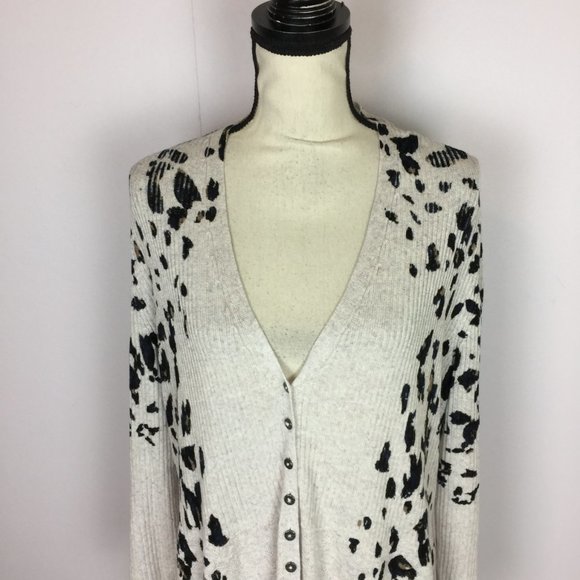 Nic + Zoe Long Cardigan Sweater 1X/2X Women Plus Gray Animal Print Linen Blend - Picture 10 of 14